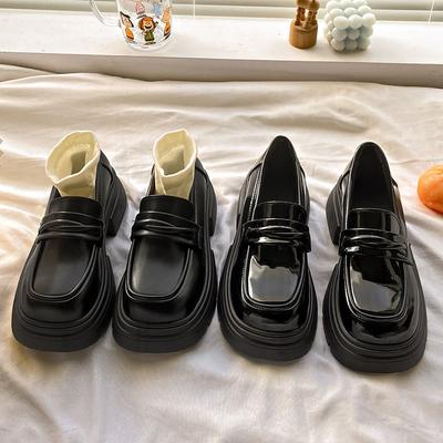 Женские лоферы на платформе, весна и осень 2025, новая женская обувь, черные одинарные туфли на одном педале, маленькие кожаные туфли в британском стиле