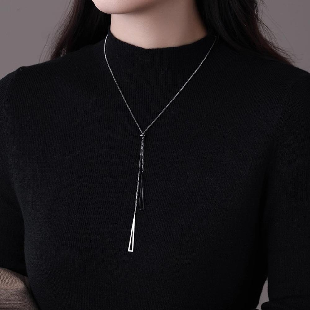 Exquisite Triangle Pendant Necklace Adjustable Long Necklace Tassels Necklace Birthday Gift