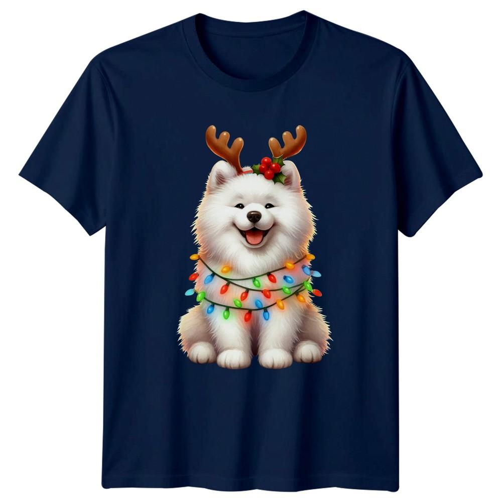 Fluffy Dog Reindeer Antlers Christmas Holiday Unisexs Unisexs Graphic Tee