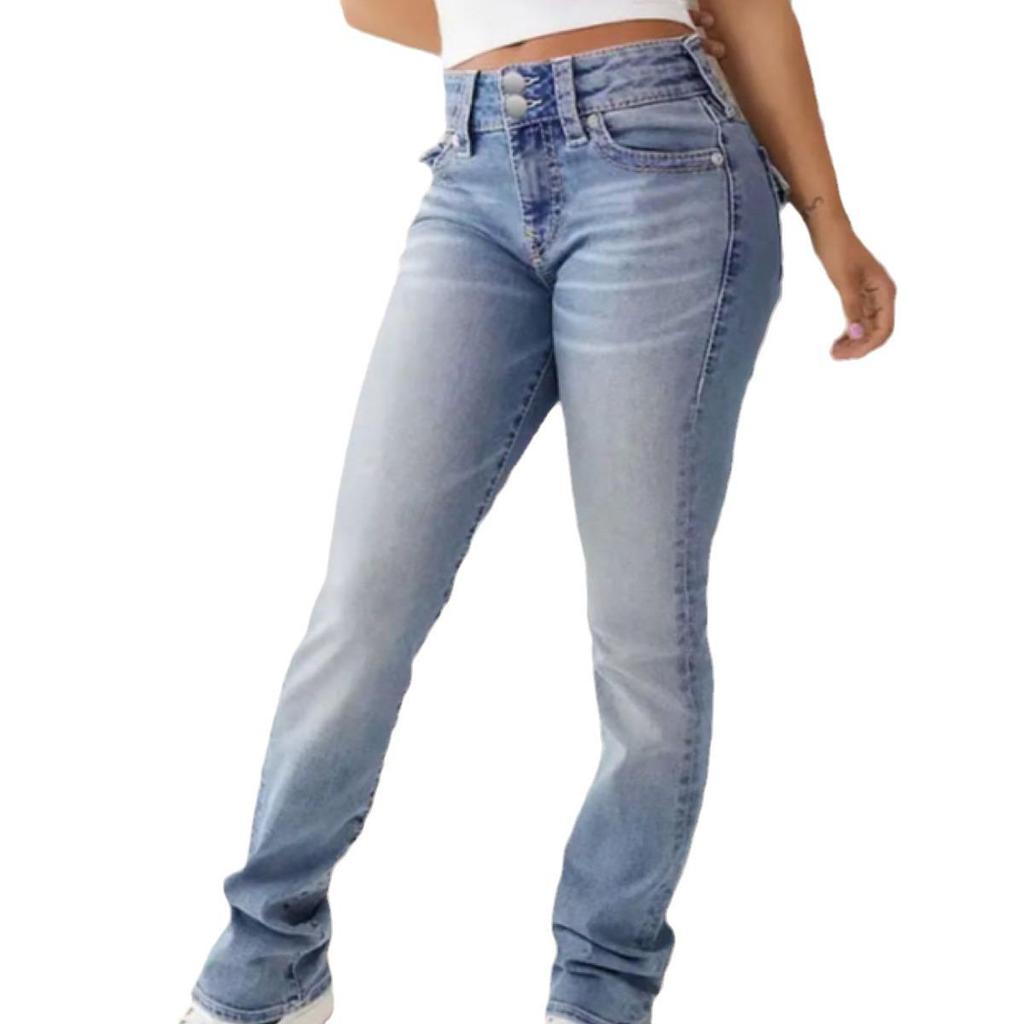 Женские эластичные повседневные брюки из стираного денима с высокой талией