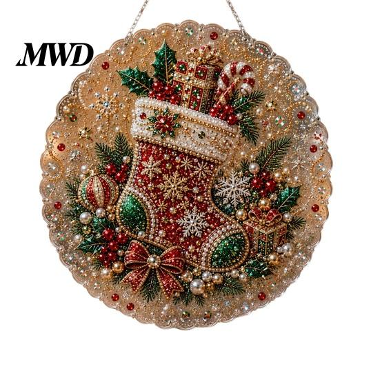 Holiday Gift for Family Christmas Faux Pearl Art Kit, DIY Rhinestone Gem Painting Craft, Santa Tree Living Room Decorations Stocking Elk Pattern