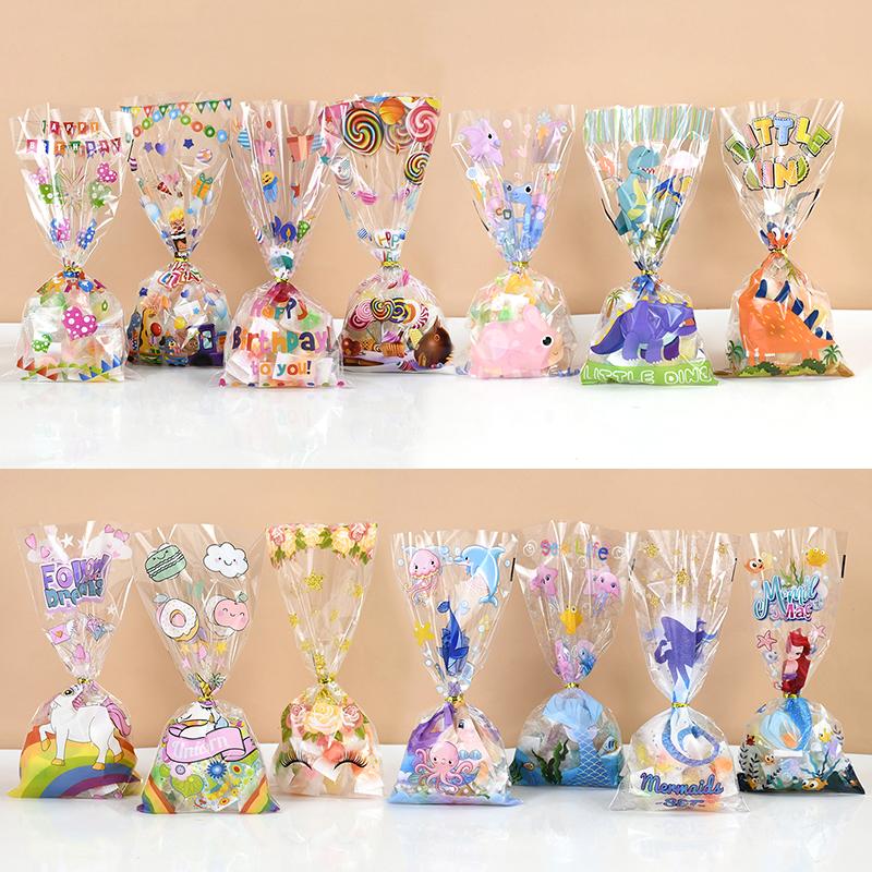 Creative Dinosaur Kid Cartoon With Twist Ties Candy Gift Bag 50pc Animal Plastic Transparent Unicorn Mermaid Packaging Bag Party Supplies