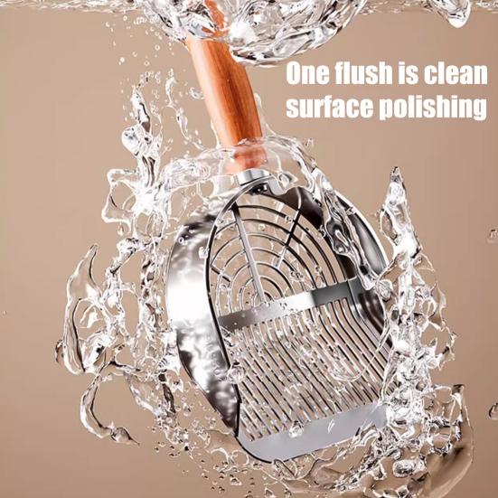 Металлический совок для кошачьего туалета с держателем, совок для сбора домашних животных с эргономичной деревянной ручкой, лопата для быстрого просеивания, товары для кошек