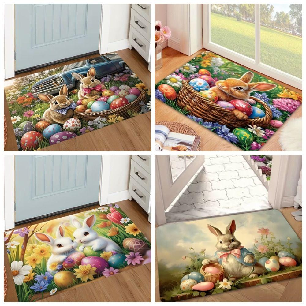 Cartoon Easter Bunny Door Mat Egg Flower Bathroom Mat Anti Slip Mat  Floor Protection