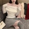 Fashion Off Shoulder Knitted Slash Neck Sweater Women Tops Slim Elegant Casual Basic All-match Sexy Autumn Long Sleeve Pullovers Female Shirts Clothes