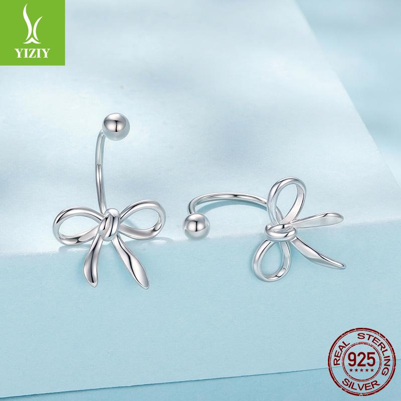 Bow Plain Silver Stud Earrings Women'S Simple Classic Design S925 Sterling Silver Threaded Stud Earrings