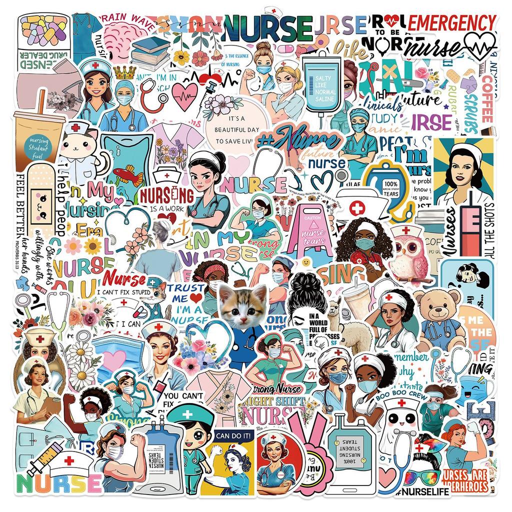 100 Cartoon Nurses' Day Graffiti Stickers DIY Decorative Guitar Notebook Suitcase DIY Waterproof