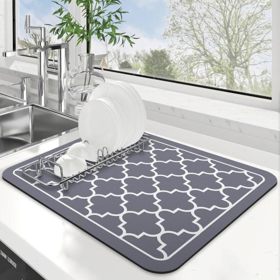 Коврик для сушки посуды Большой абсорбирующий коврик для сушки посуды для кухонной стойки Многофункциональный кофе-ванная комната