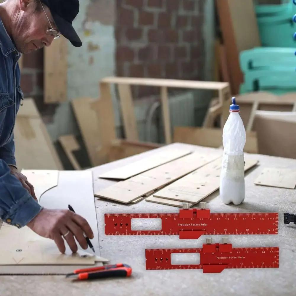 Aluminum Alloy Carpentry Marking Ruler High-Precision T-Type Measuring Tool Inch Metric Multi-function T-Type Scribing Ruler