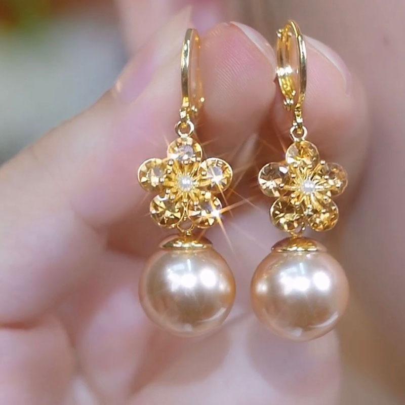 Модные серьги-капли из искусственного жемчуга с цветком циркония цвета шампанского для женщин, корейские элегантные легкие роскошные серьги, ювелирные изделия в подарок