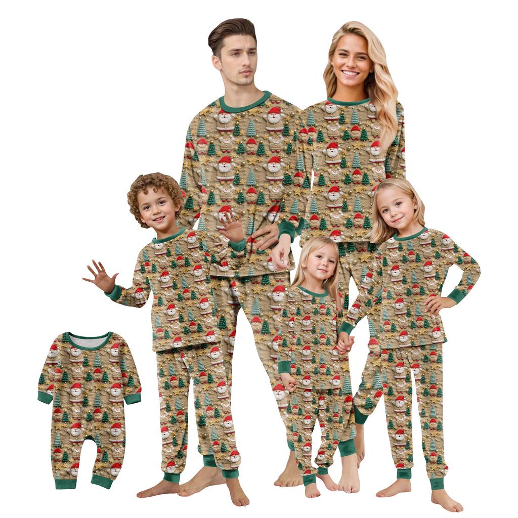 Matching Family Christmas Print Flannel Homewear Set Long-Sleeve Top And Pants