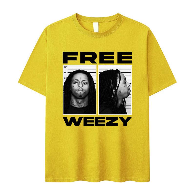 Футболка с графическим принтом рэпера Lil Wayne FREE WEEZY Мужская Хип-хоп Винтажная Готическая Хлопковая Оверсайз Топ Y2K