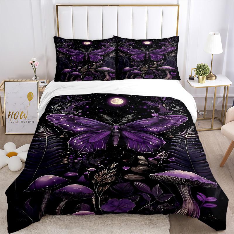3pcs Purple Moonlit Garden Bedding Set, Includes Without Pillow Inserts, Soft Comfortable Bedding Set,All-Season Use a0924012