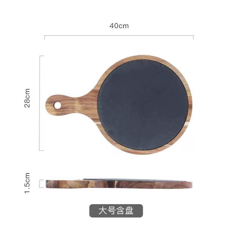 Цельное деревянное блюдо для пиццы Деревянные поддоны Черная сланцевая тарелка Доска для выпечки хлеба стейк Японское блюдо Разделочная доска Кухонные принадлежности