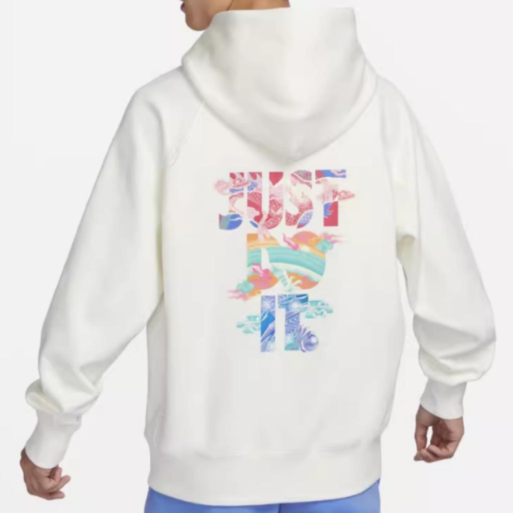 Nike Худи из флиса с логотипом серии «Танец дракона» к Новому году и узором льва для мужчин, цвет парусиновый белый FZ6373-133(TEAM378-GCST-X1)