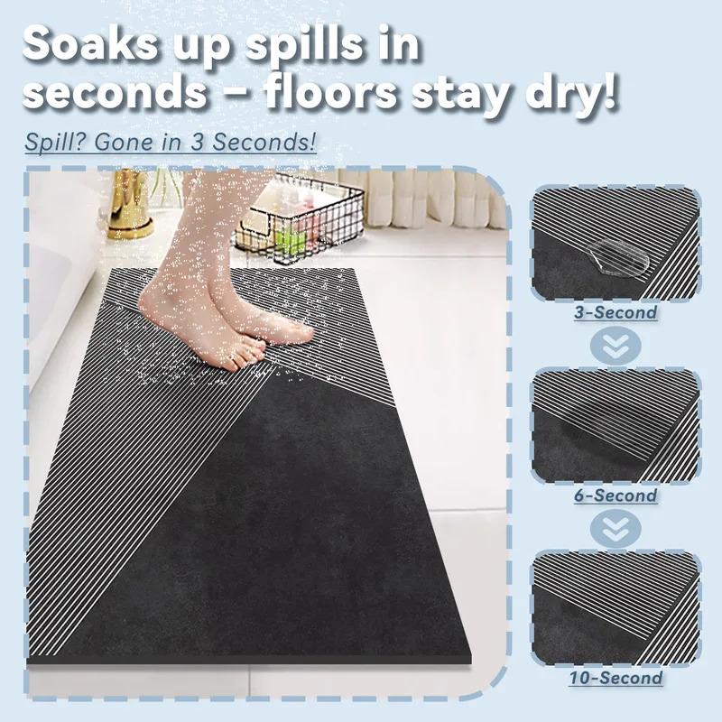 Diatomite Bath Mat Super Absorbent Quick Dry Non Slip Bathroom Carpet Shower Rug Toilet Floor Mat Home Door Mat