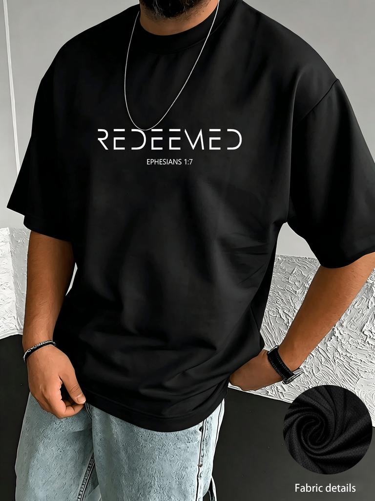 Stylish Redeemed Minimal Text Graphic Tee for Unisex Breathable 100 Cotton Perfect for Summer Streetwear and Faith Inspired Style