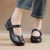 Cowhide Mother Shoes Spring and Autumn Soft Sole Non-slip Shallow Mouth Single Shoes Medium and Old Casual Retro Thick Heel Velcro Leather Shoes Women