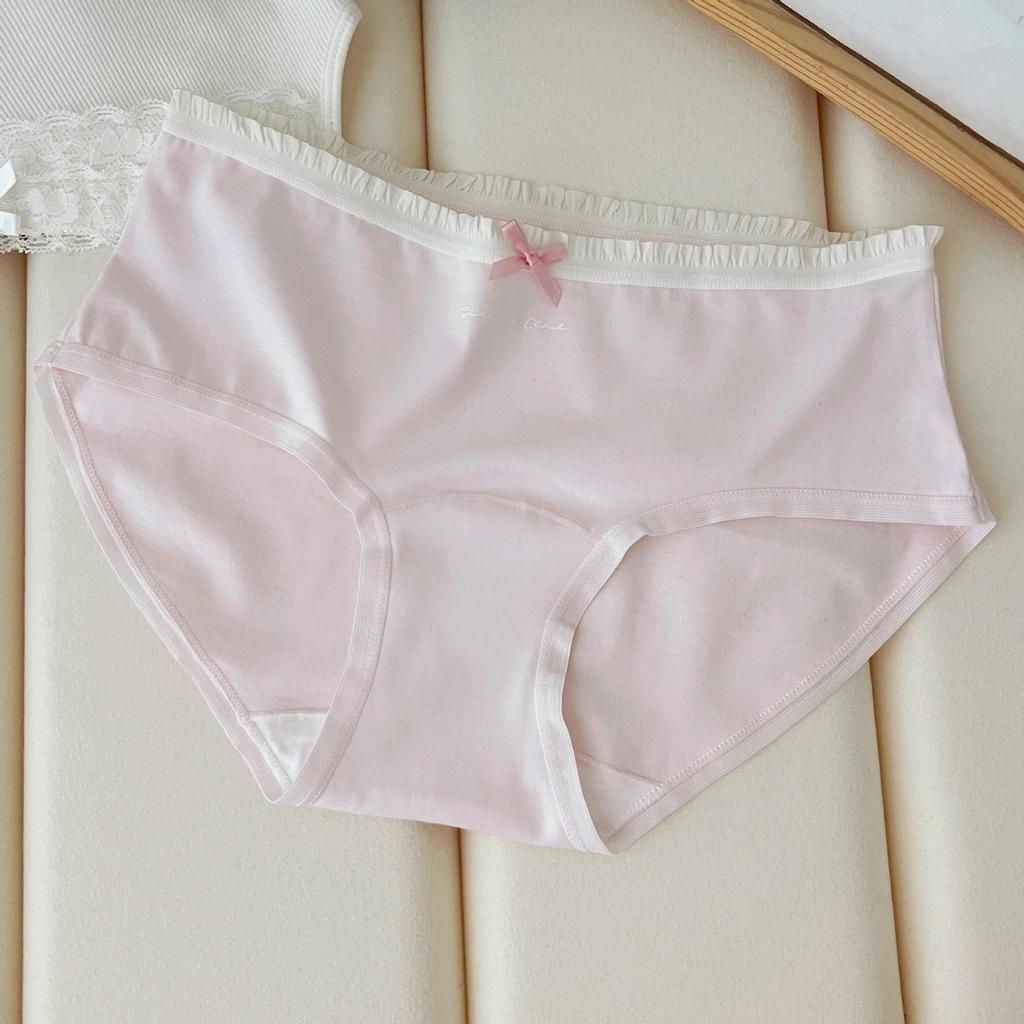 Japanese-Style Women's Mid-Waist Cotton Briefs - Cute, Antibacterial, Seamless, Thin, Extended Crotch, Triangle Design.