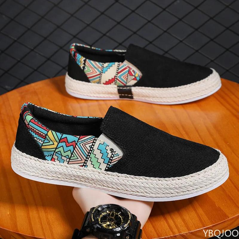 2025 Новый стиль Летняя мода универсальные мужские кроссовки Повседневный комфорт Холщовые туфли на плоской подошве Мужские туфли лоферы из льняной ткани