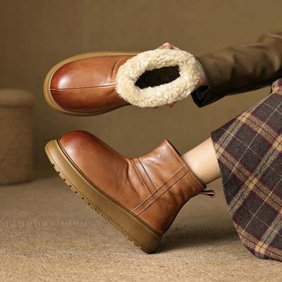 Зимняя обувь из коровьей кожи, меха и шерсти, женские зимние ботинки, сохраняющие тепло, без застежек, европейский дизайн, устойчивые к холоду, ботильоны