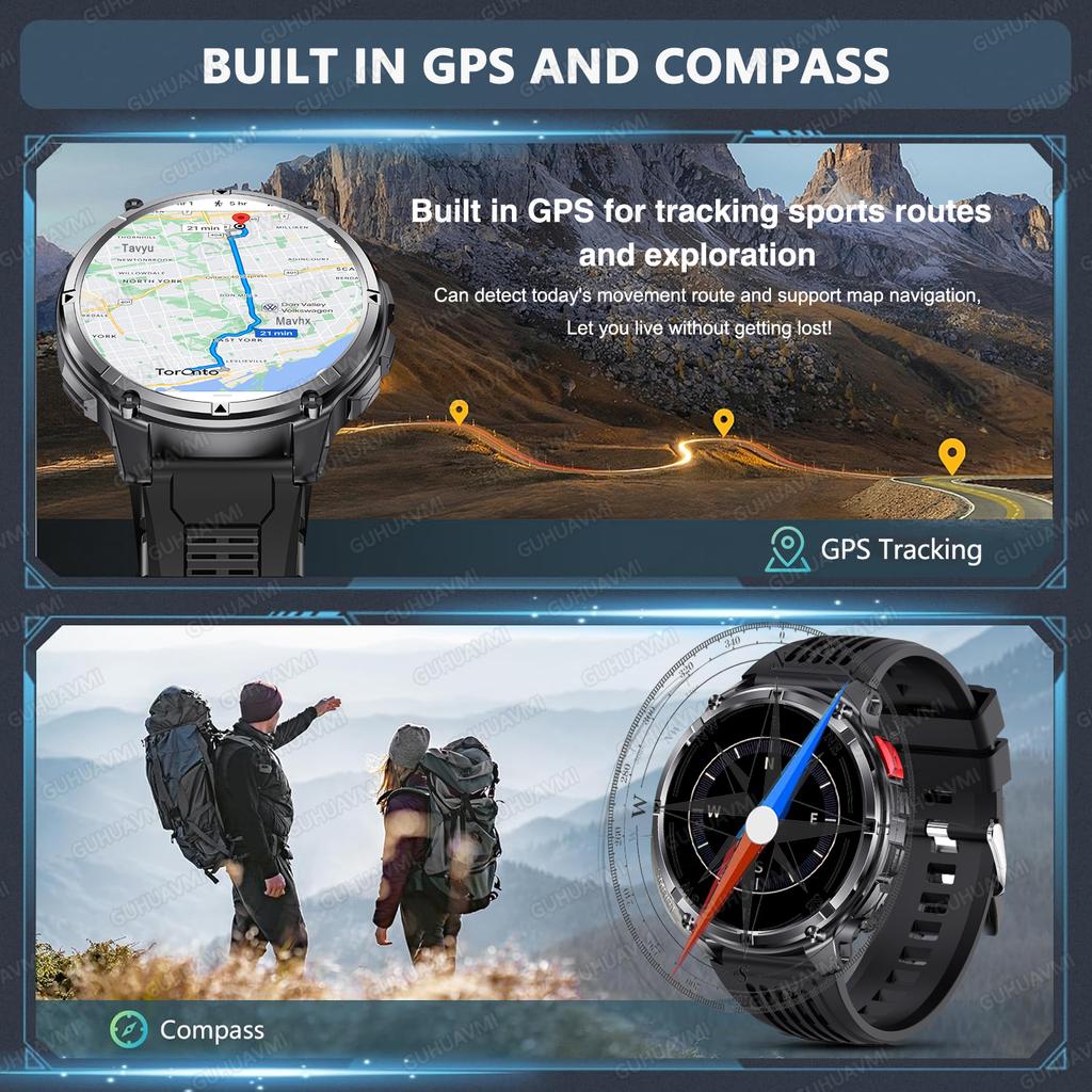 Новые Военные Умные Часы для Активного Отдыха 1100 мАч, Мужские, GPS, Трек, Компас, 10ATM Водонепроницаемые, Звонки, AMOLED HD, Спортивные Умные Часы