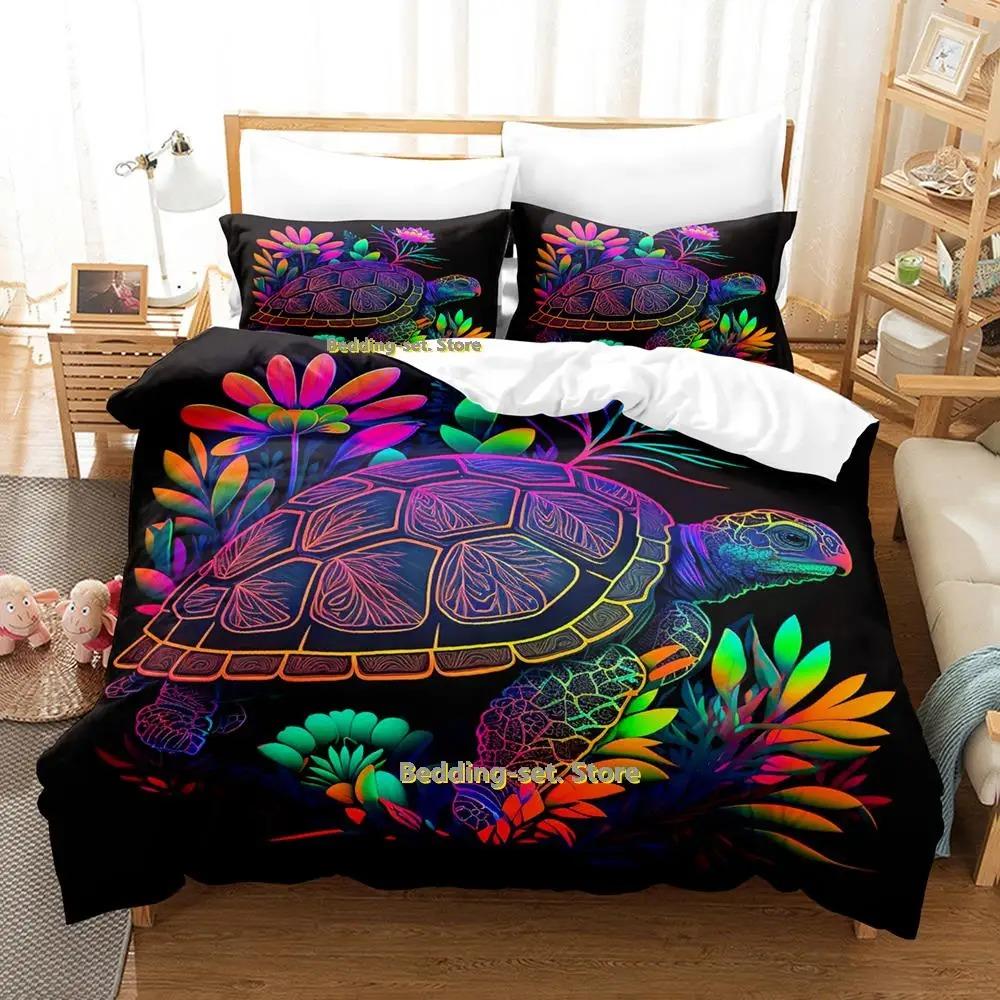 World Turtles Turtle Island Bedding Set Cartoon Anime three-piece set Adult Kid Bedroom Duvetcover Sets 3D Kawaii Animal