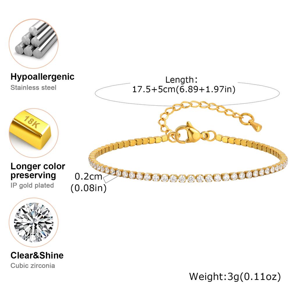 Vnox Tennis Bracelet for Women, Stainless Steel Sparkling Zircon Beaded Chain Bracelet, Adjustable Jewelry Valentine's Day Gifts