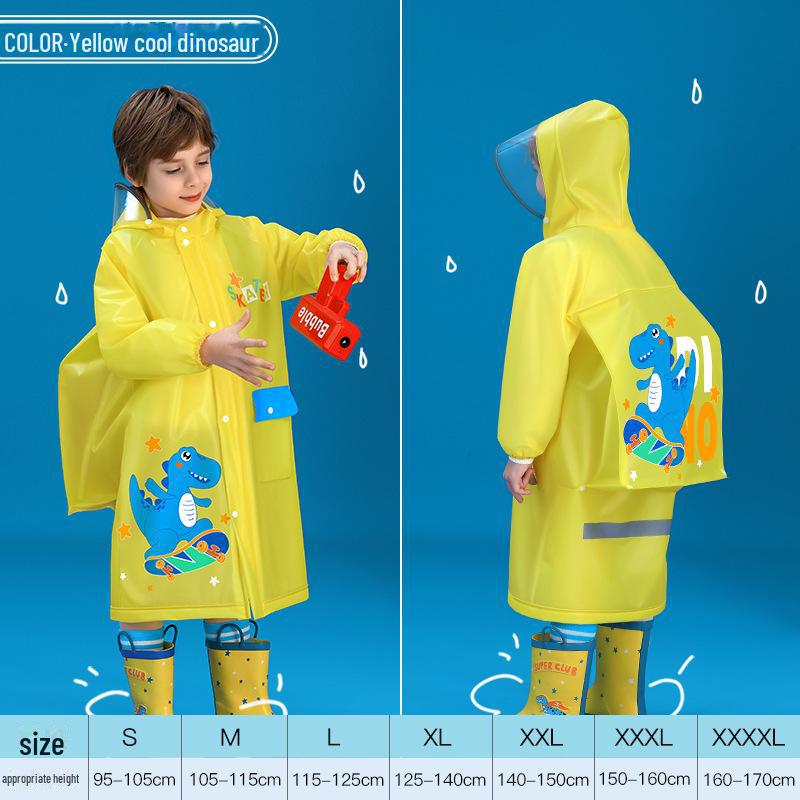 Kids' Thickened and Lengthened Raincoat with Backpack Space for Primary School Students