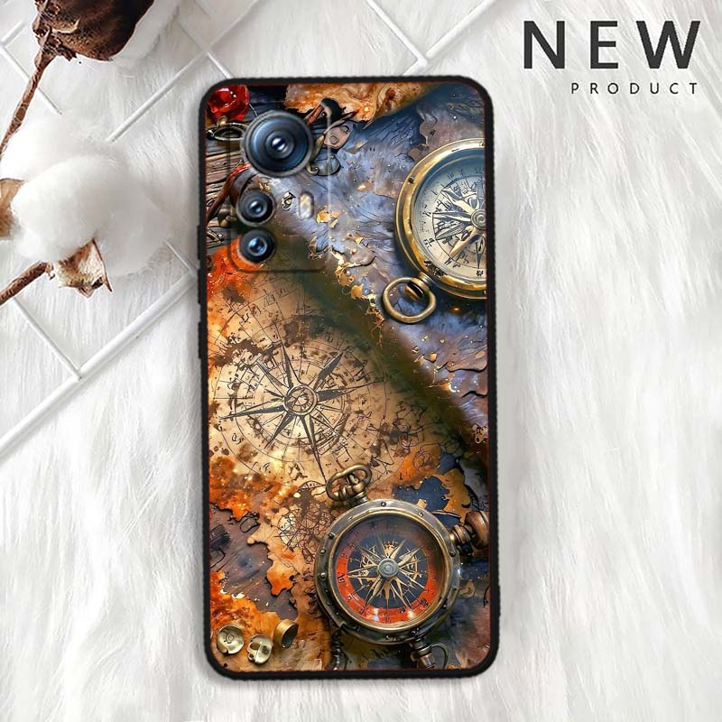 Винтажная иллюстрация компаса Чехол для телефона Для Xiaomi Mi 15 14 13 13T 12 12T 12S 11 11i 11T Pro Ultra Lite 5G Черный Мягкий