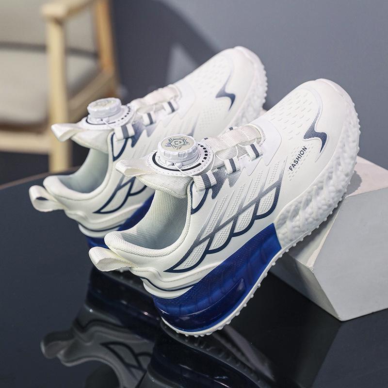 2025 Students Boys Sports Shoes Autumn New Leather Waterproof Lightweight Shock Absorption Rotating Buckle Primary School Shoes