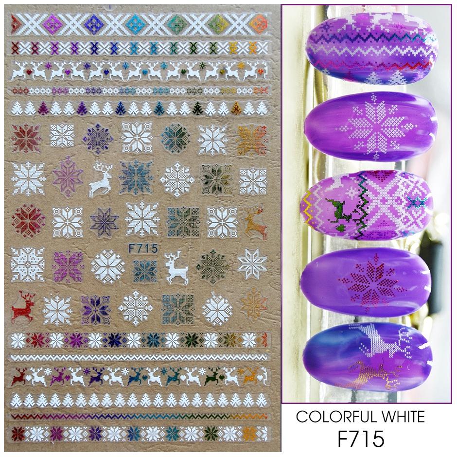 1 лист 3D Рождественская серия наклейки для ногтей наклейка дизайн ногтей украшения белый лазер золото красочные зимние снежинки лист сердце