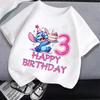 Футболка с номером Stitch, короткий рукав, мультяшный принт, круглый вырез, одежда для девочек, милые хлопковые аниме топы, модные подарки на день рождения
