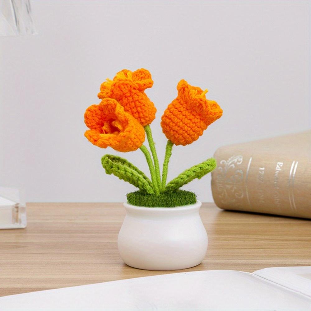 2 шт. Вязаные крючком цветы орхидеи-колокольчика в горшках для жены, девушки и женщин, цветы ручной работы для украшения автомобиля, украшения дома