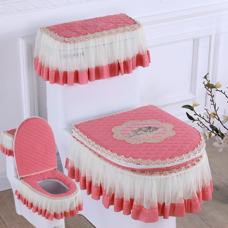 Toilet Cushion 3 Piece Set Lace Detachable Toilet Cover Cloth Dust Cover Toilet Seat Cushion Home Decoration Toilet Cover