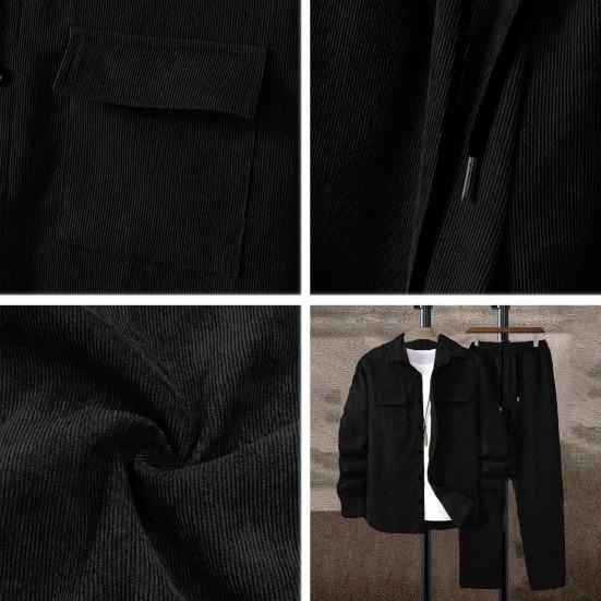 2Pcs/Set Men Sportwear Set Lapel Long Sleeve Flap Pockets Coat Elastic Drawstring