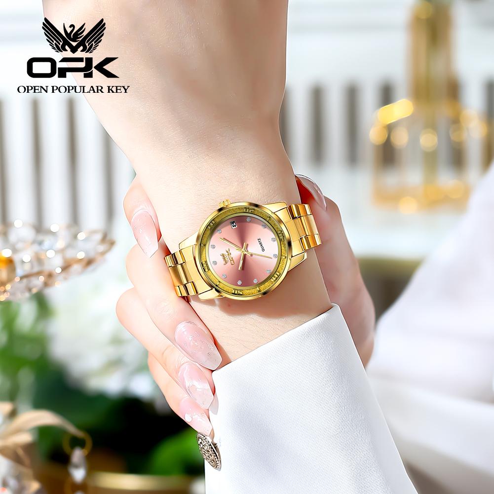 OPK Fashion Luxury Quartz Watch For Women Zircon Scales Ladies Waterproof Luminous Calendar Women's Watches