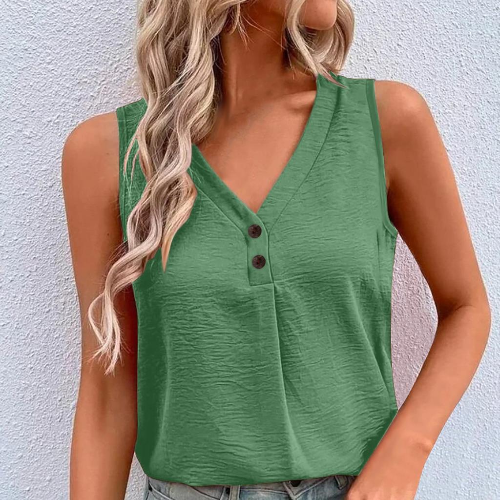 Summer Women's Vest V-Neck Buttoned Sleeveless Vest