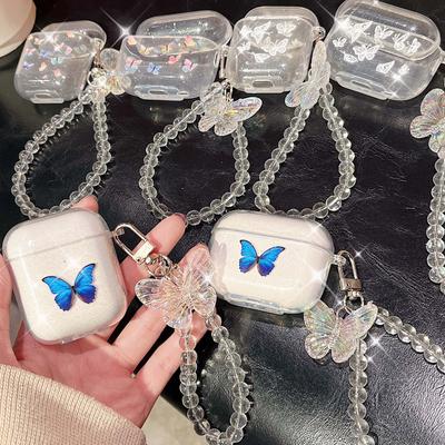 Блестящий браслет с милой бабочкой, милый беспроводной Bluetooth чехол для наушников для Apple Airpods 1 3 Pro 2nd 2, чехол