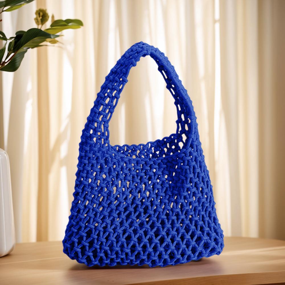 Cotton Rope Fishing Net Bucket Bag for Women Top-handle Bag Summer Crochet Hobo Bag for Travel Picnic Vacation Beach