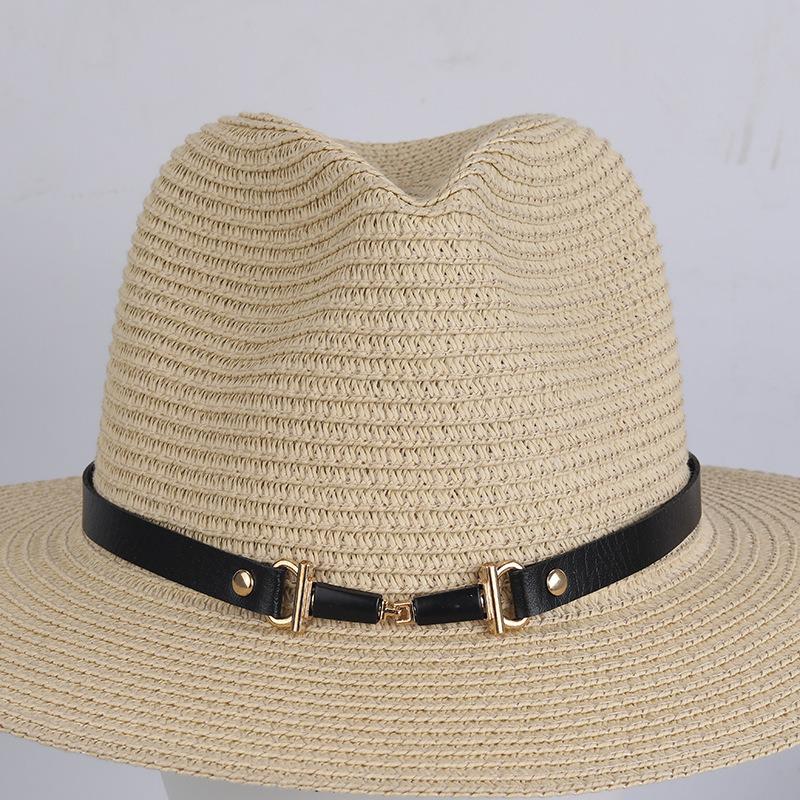Ретро европейская и американская соломенная шляпа с кожаной пряжкой и креативным декором шляпной ленты