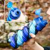 Складная силиконовая бутылка для воды для занятий спортом на открытом воздухе, камуфляжная, креативная, дорожная, многоразовая, герметичная, с карабином