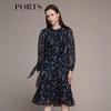 PORTS Women's Autumn/Winter Navy Print Mid-Length Dress