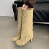 Aneikeh Winter Street Style Round Toe Knee-High Women Boots Punk Thin High Heels Shoes Female Long Booties