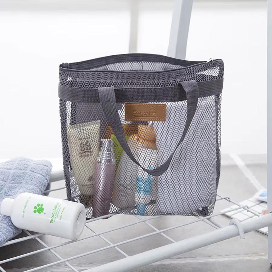1pc Mesh Toiletry Storage Bags with Handle Large Capacity Makeup Bag Portable Travel Toiletries Handbags Cosmetic Organizer