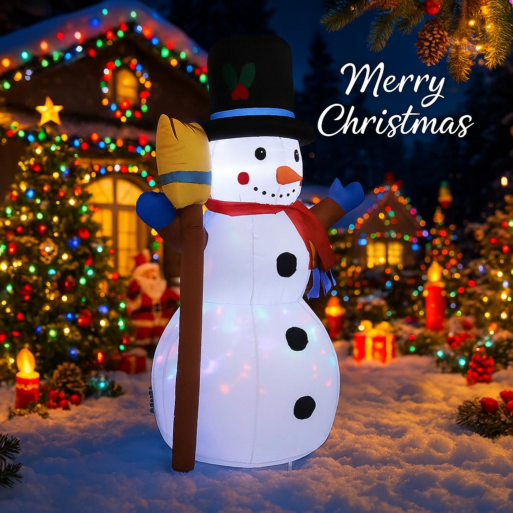 3.9FT Xmas Inflatable Yard Decor LED Snowman Broom Christmas Outdoor Home Decoration Ornament Festive Toy Gift Supplies Decor