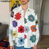 Men Lapel Neck Shirts Long Sleeve Patchwork Floral Print Tops