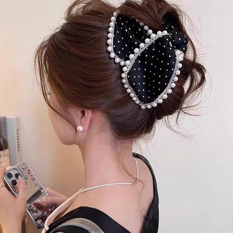 Large Summer Lace Edge Bow Claw Clip Hair Accessory for Women - Multi-Layer Feather Design
