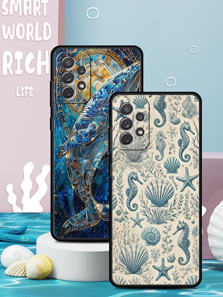 Синий чехол для телефона с изображением морской рыбы для Samsung Galaxy A55 A35 A15 A14 A13 A25 A54 A51 A71 A72 A73 A32 A52 A41 5G Мягкий ТПУ чехол Fundas