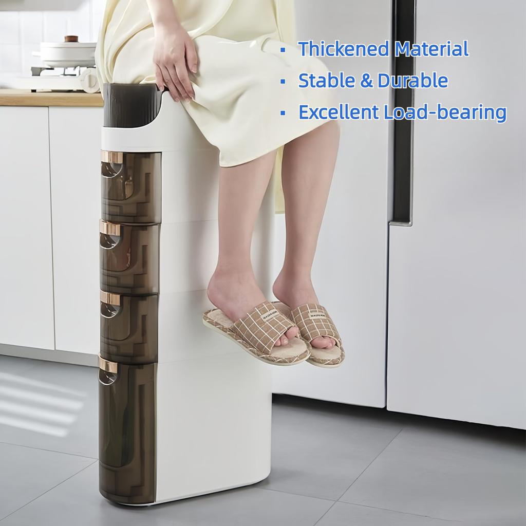 4-Tiers Slim Bathroom Storage Cabinet, Waterproof Narrow Storage Cabinet, Bathroom Storage Floor Cabinet with Drawers for Small Spaces